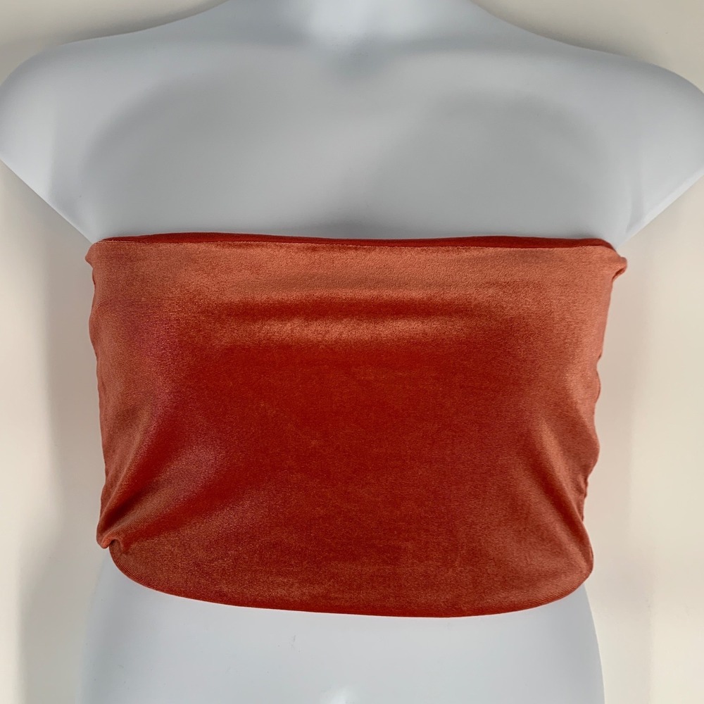 Topshop Strapless Bandeau Top Rust Orange Velvet Size Medium Large